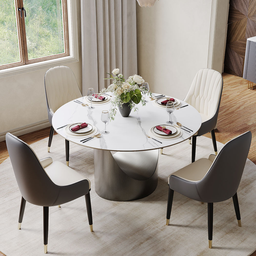 for 6 White Matte Sintered Stone Dining Tables