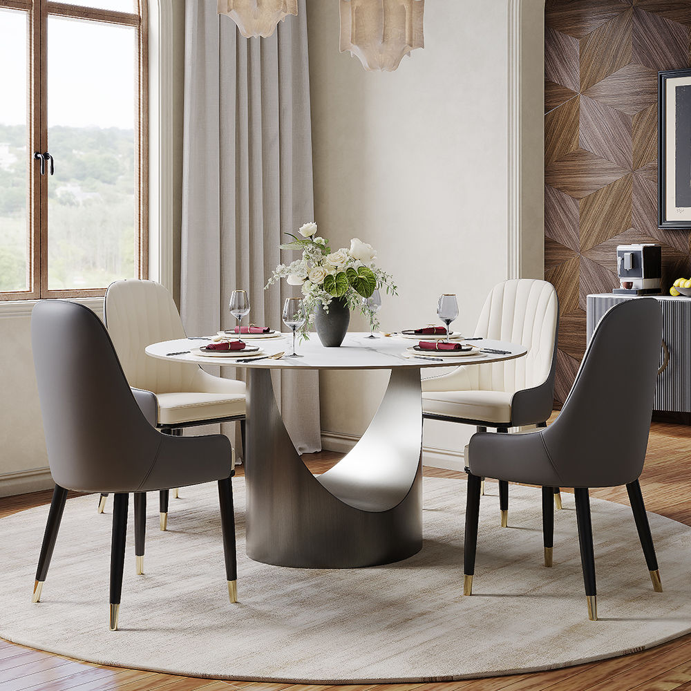 Metal Base White Matte Sintered Stone Dining Tables