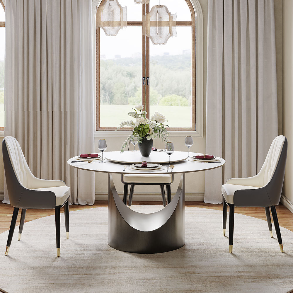 for 6 White Matte Sintered Stone Dining Tables
