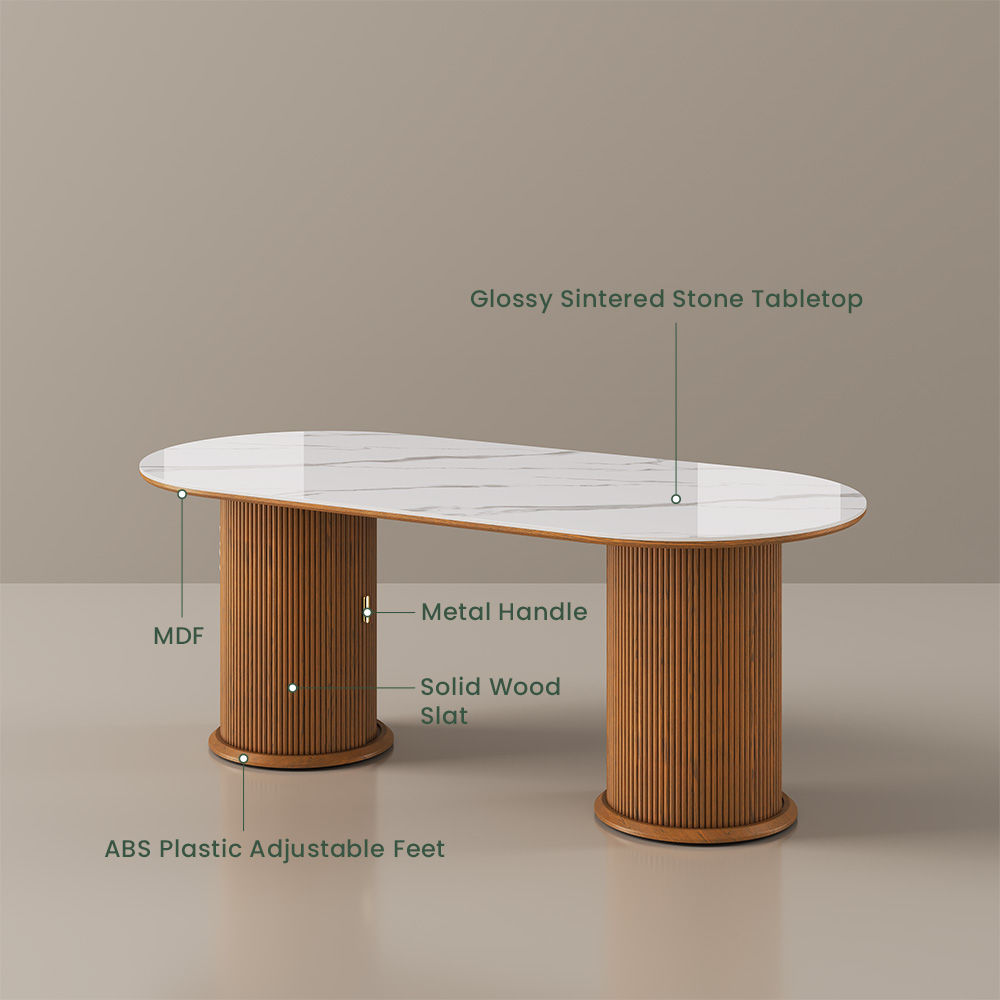Sintered Stone White & Walnut Glossy Sintered Stone Dining Tables