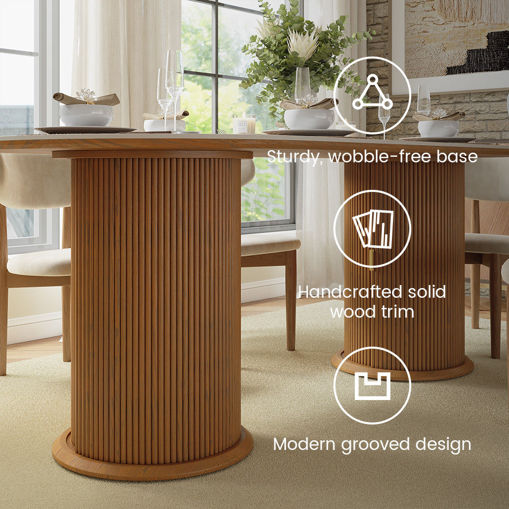 White White & Walnut Glossy Sintered Stone Dining Tables