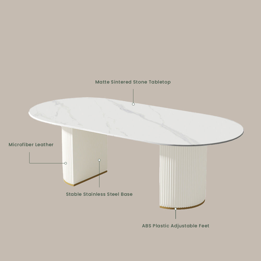 Curved White Glossy Sintered Stone Dining Tables