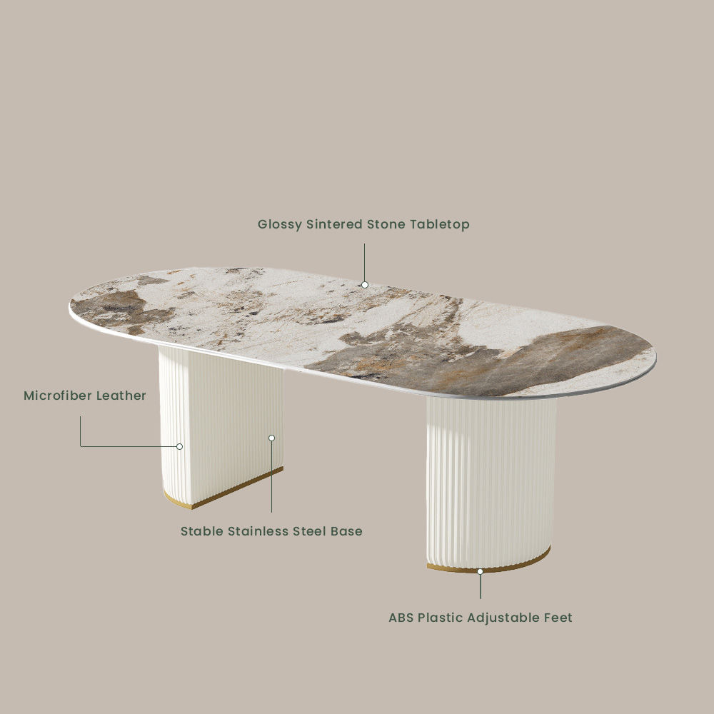 Partial Assembly Required Pandora Glossy Sintered Stone Dining Tables
