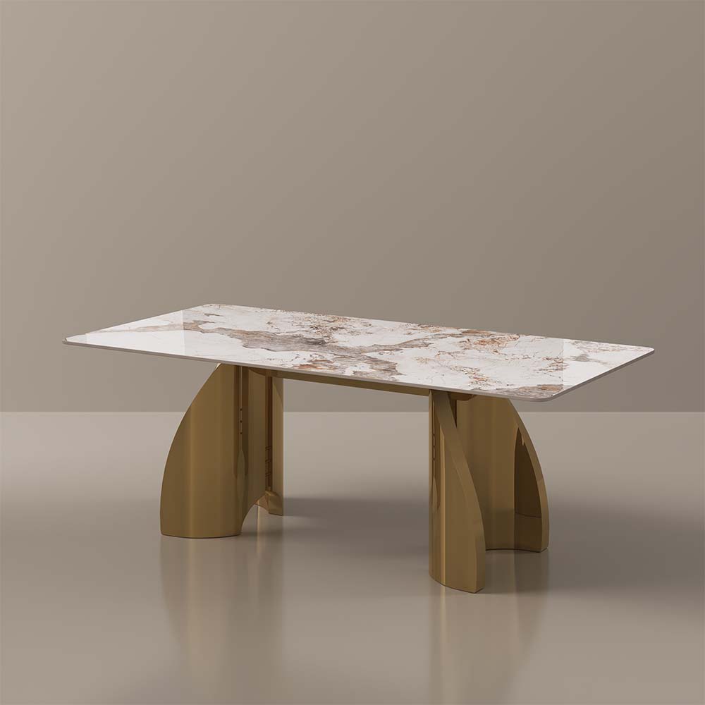 Partly Assemble Pandora & Gold Glossy Sintered Stone Dining Tables