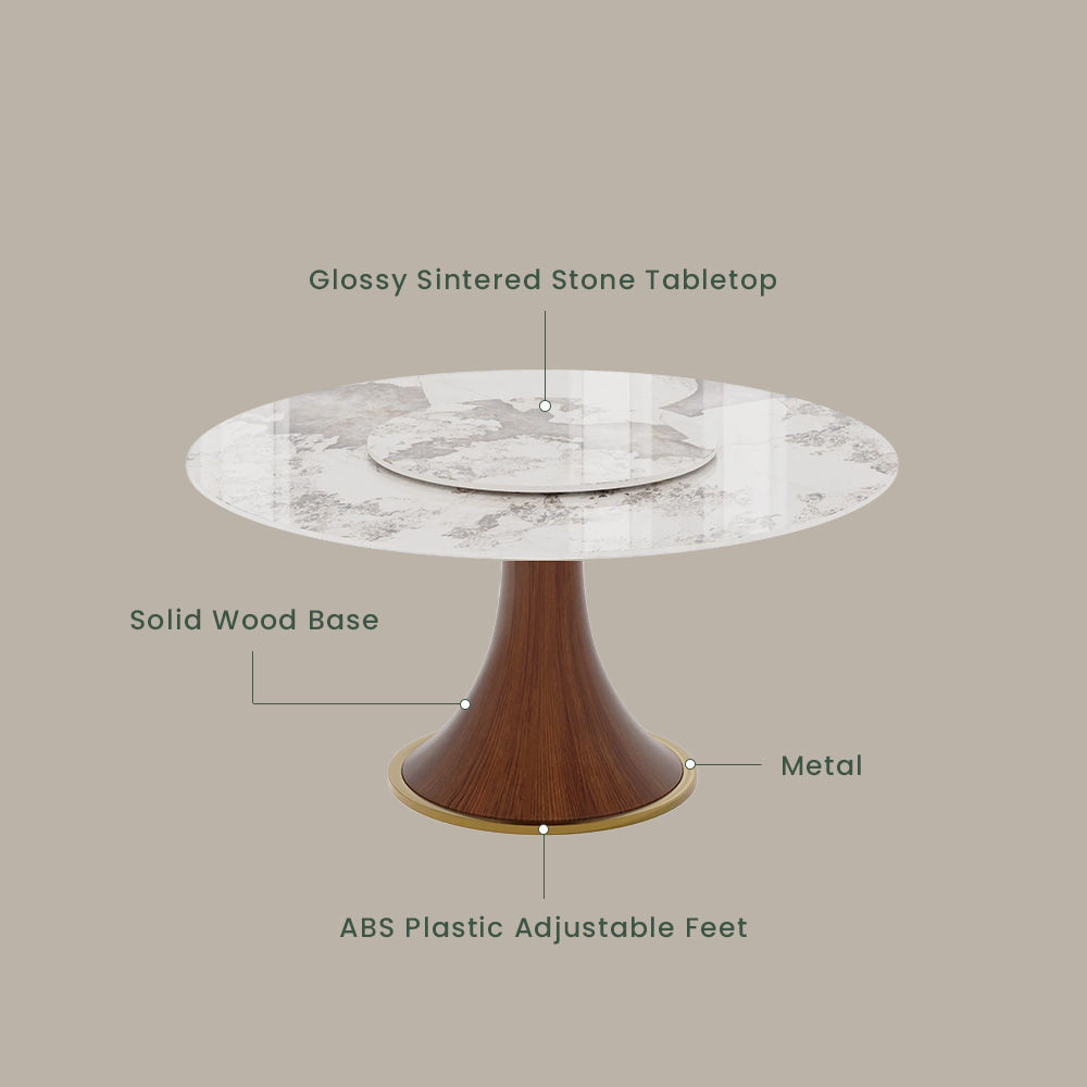 Pedestal Pandora Glossy Sintered Stone Dining Tables