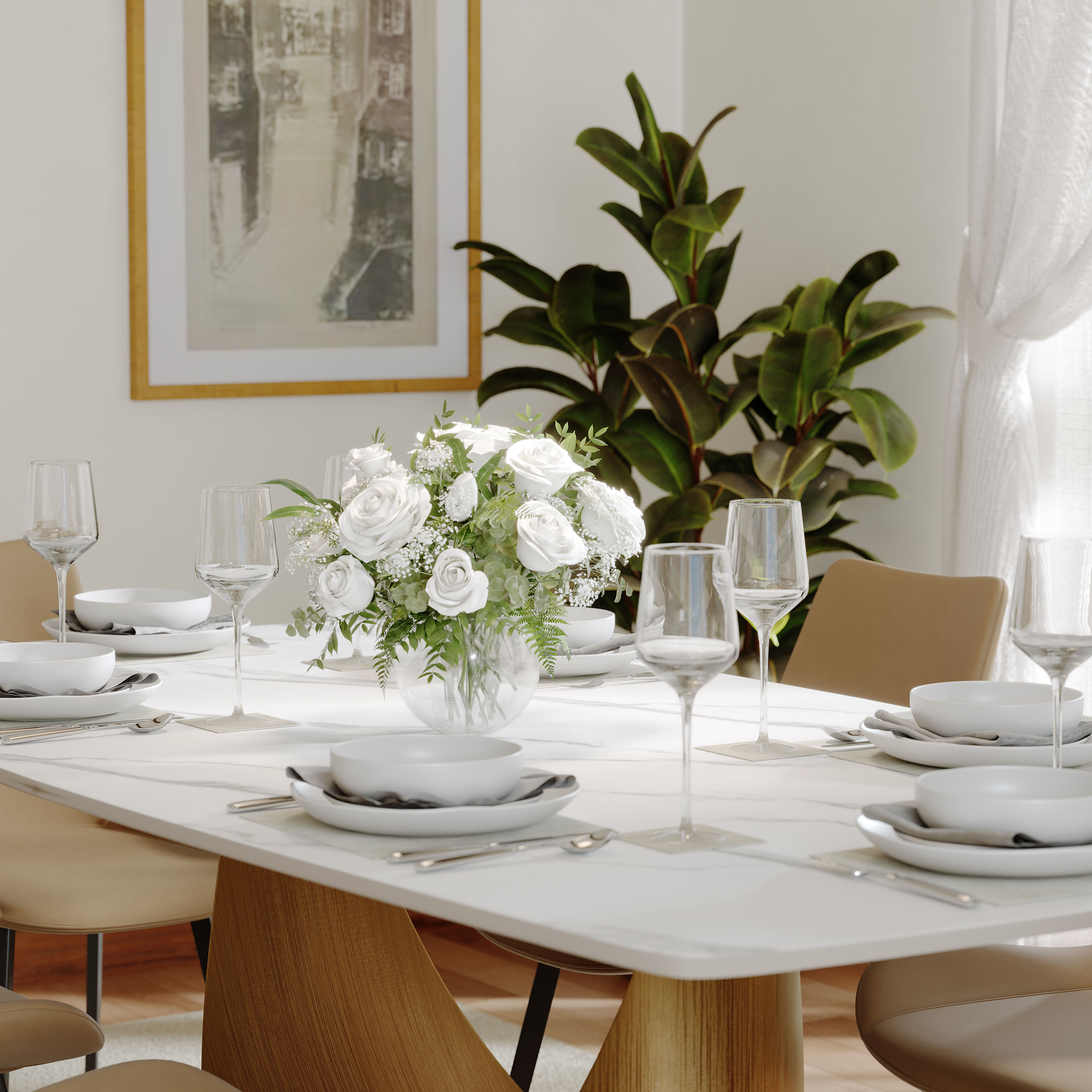 Stainless Steel Matte White Sintered Stone Dining Tables