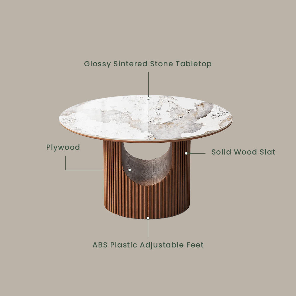 Pedestal Pandora & Walnut Sintered Stone & Plywood Dining Tables