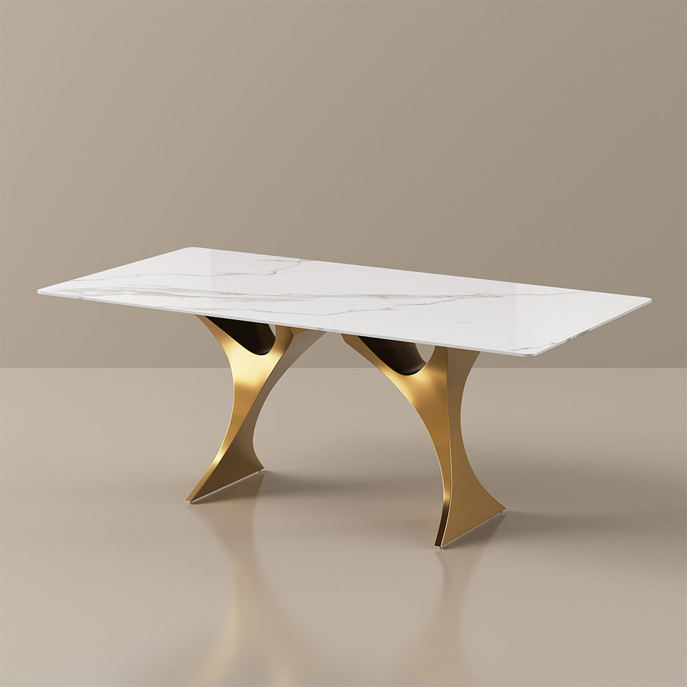 Glossy Sintered Stone White & Gold Glossy Sintered Stone Dining Tables