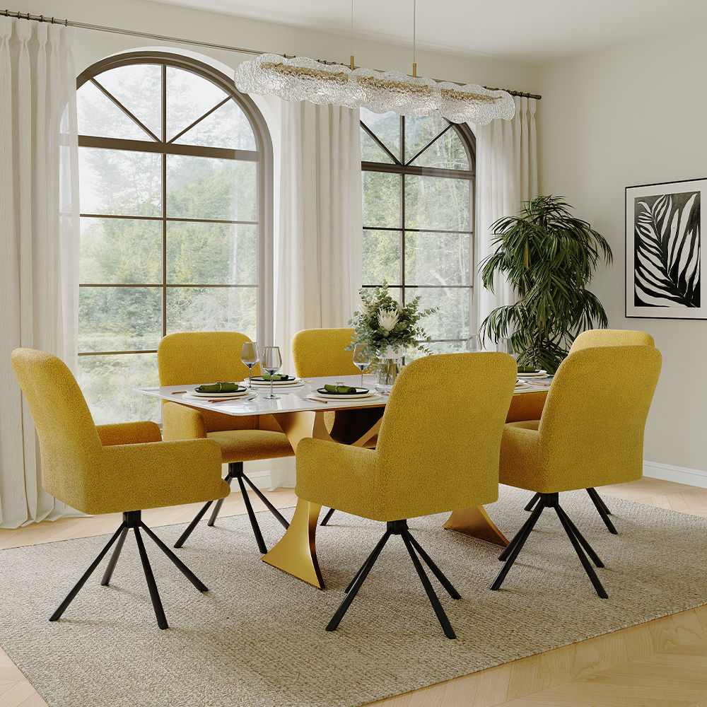 Glossy Sintered Stone White & Gold Glossy Sintered Stone Dining Tables