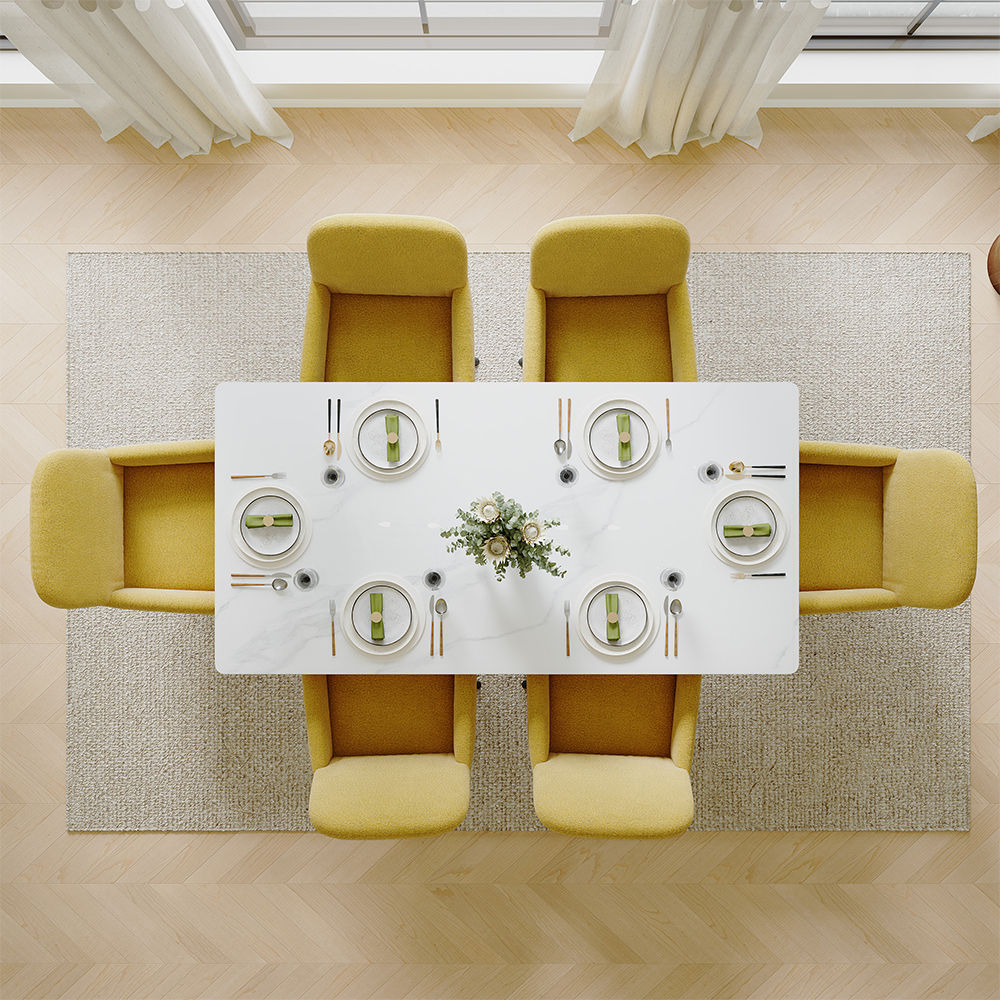 Stainless Steel White & Gold Glossy Sintered Stone Dining Tables