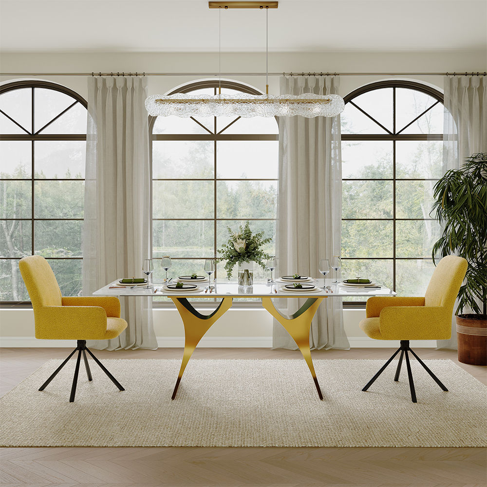 Stainless Steel White & Gold Glossy Sintered Stone Dining Tables