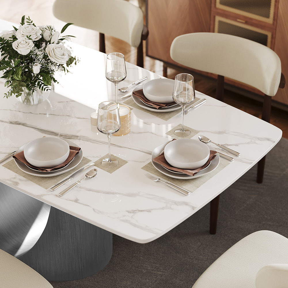 Hobart Glossy White Sintered Stone Dining Tables