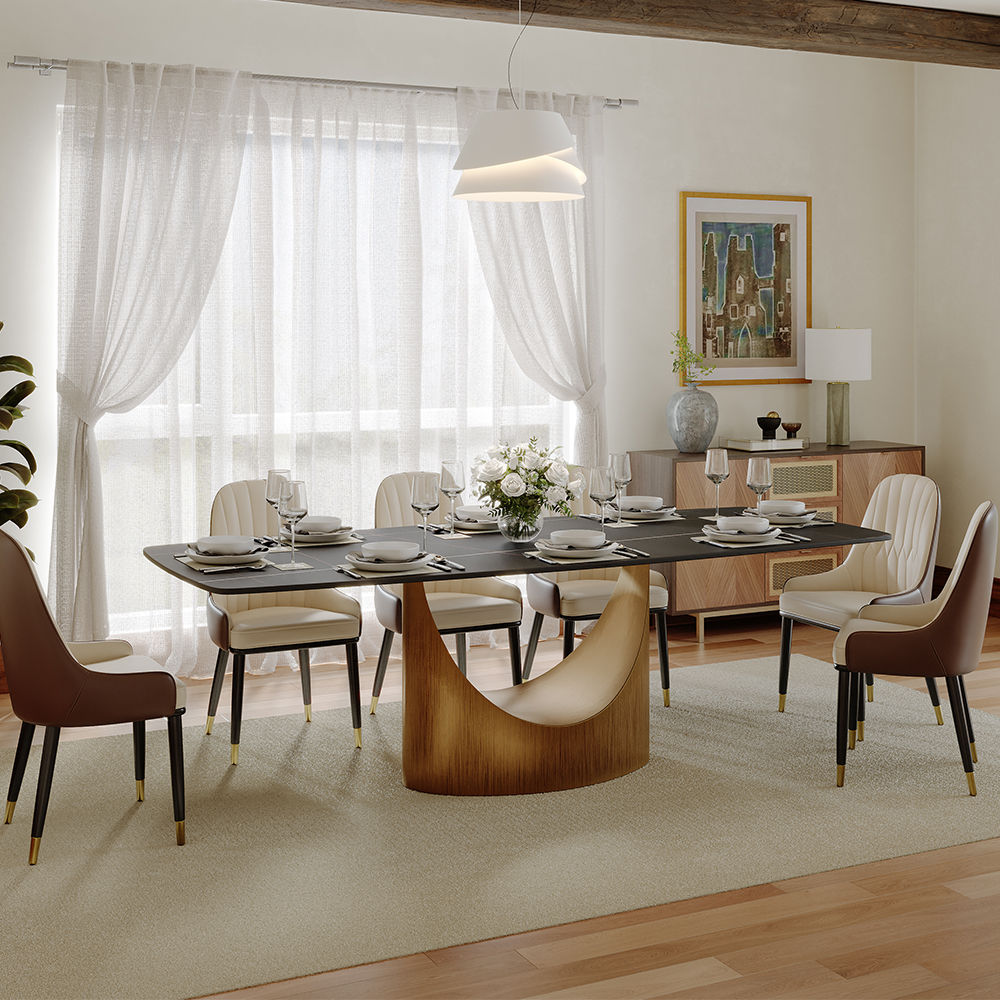 Pedestal Matte Black Sintered Stone Dining Tables