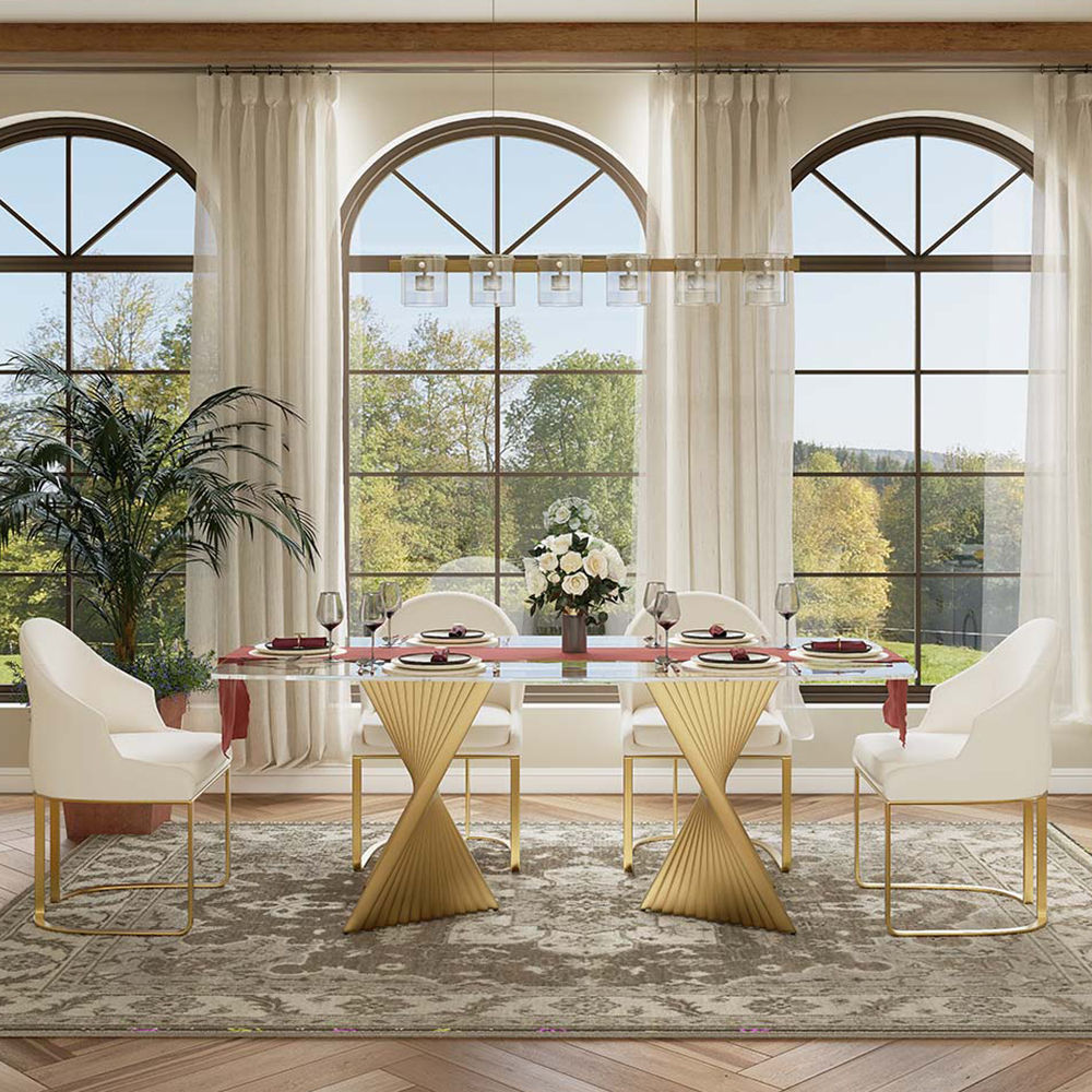 Modern Luxury Clear & Gold Tempered Glass Dining Tables
