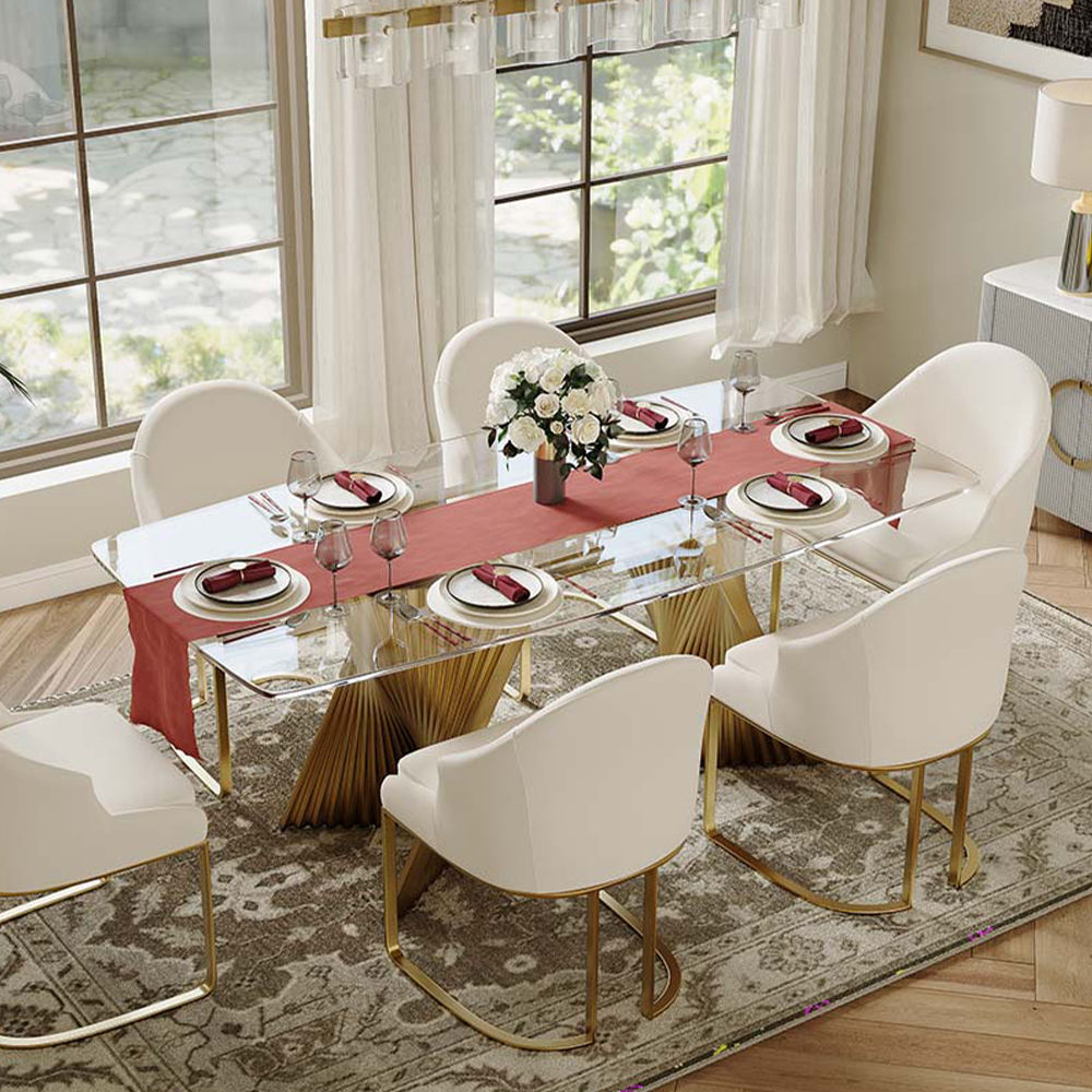 Metal Leg Clear & Gold Tempered Glass Dining Tables