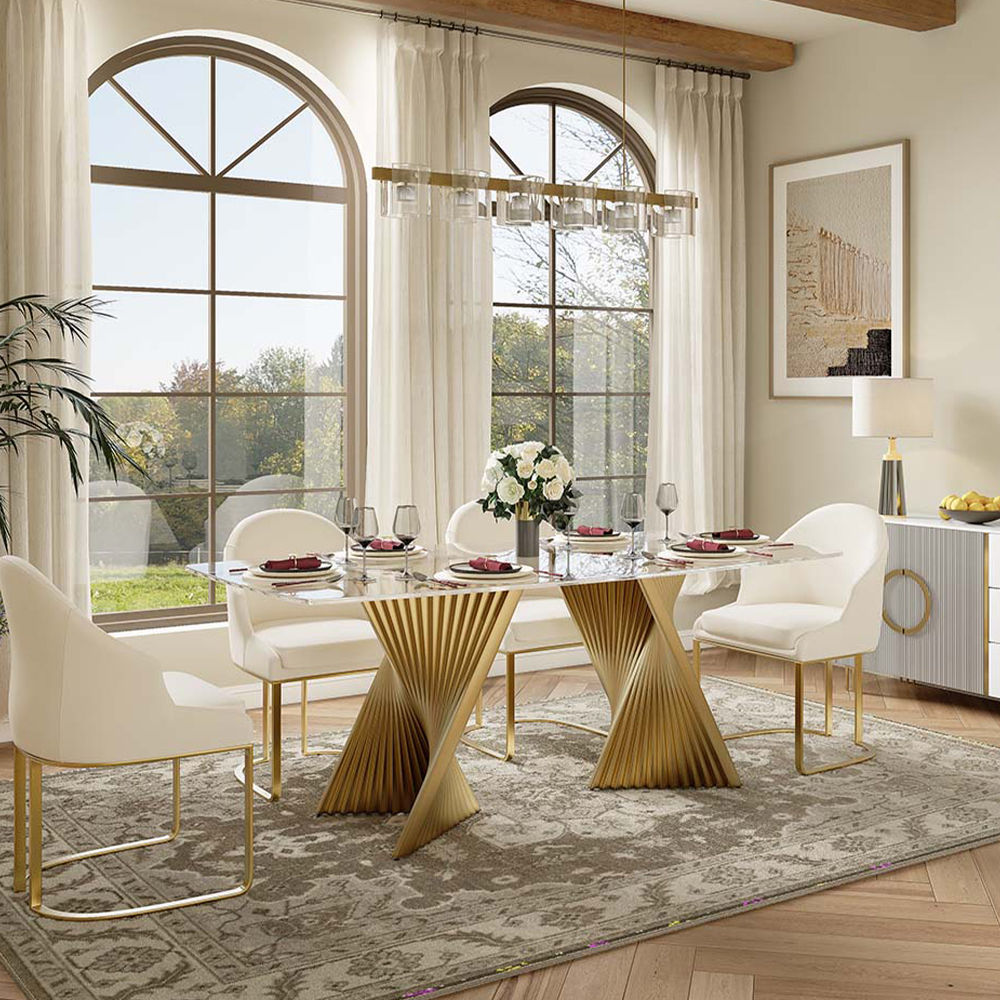 Rectangular Clear & Gold Tempered Glass Dining Tables