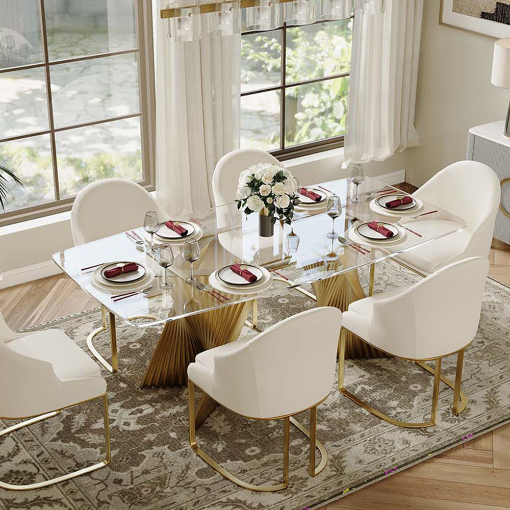 for 6 Clear & Gold Tempered Glass Dining Tables