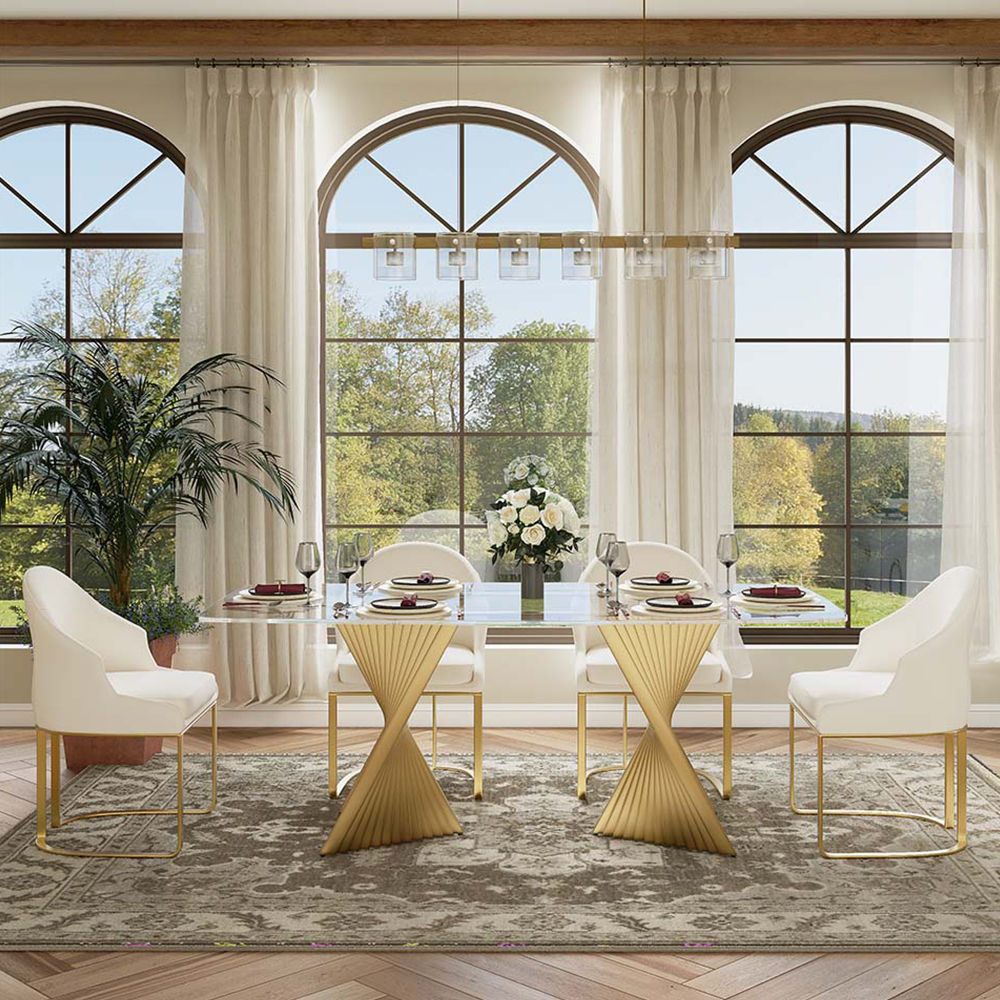 Glass Clear & Gold Tempered Glass Dining Tables