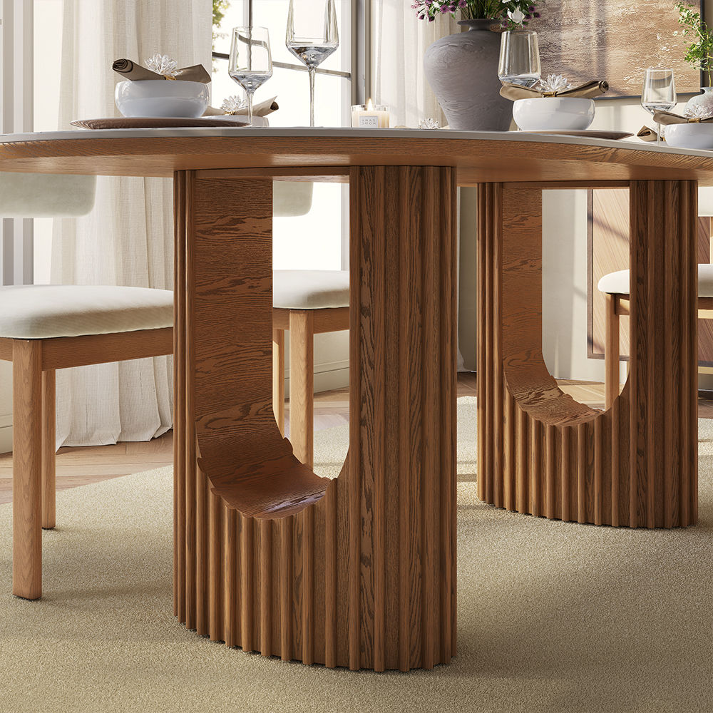 Solid Wood White & Walnut Glossy Sintered Stone Dining Tables