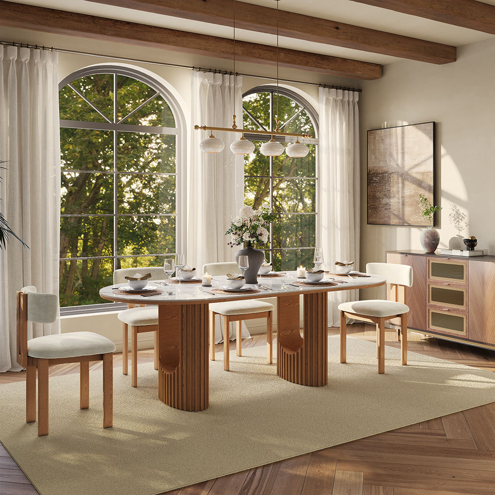 Solid Wood White & Walnut Glossy Sintered Stone Dining Tables