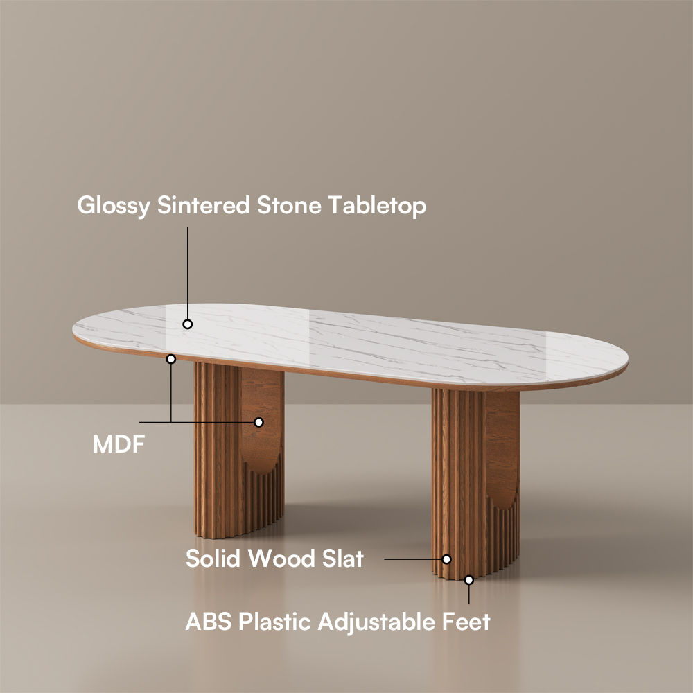Solid Wood White & Walnut Glossy Sintered Stone Dining Tables