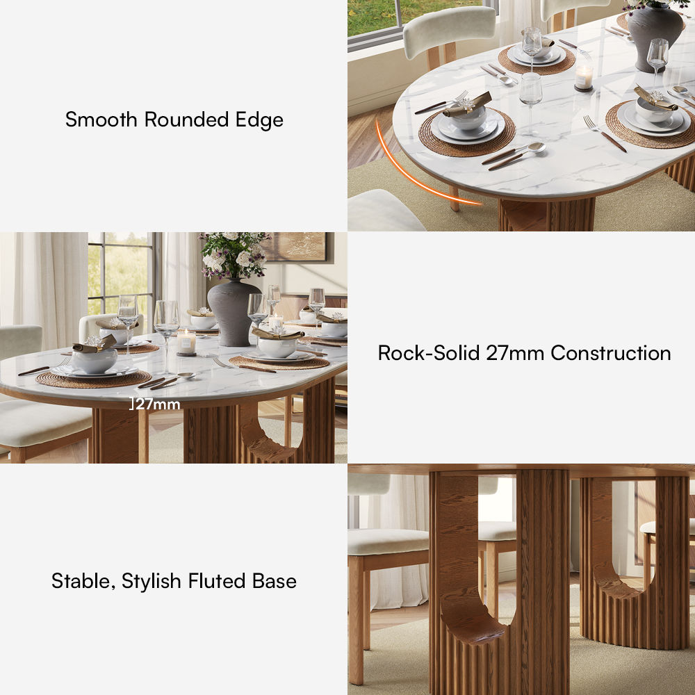 Sintered Stone White & Walnut Glossy Sintered Stone Dining Tables