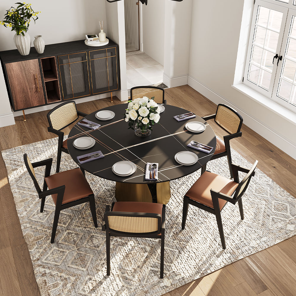 without Lazy Susan Black & Bronze Matte Sintered Stone Dining Tables