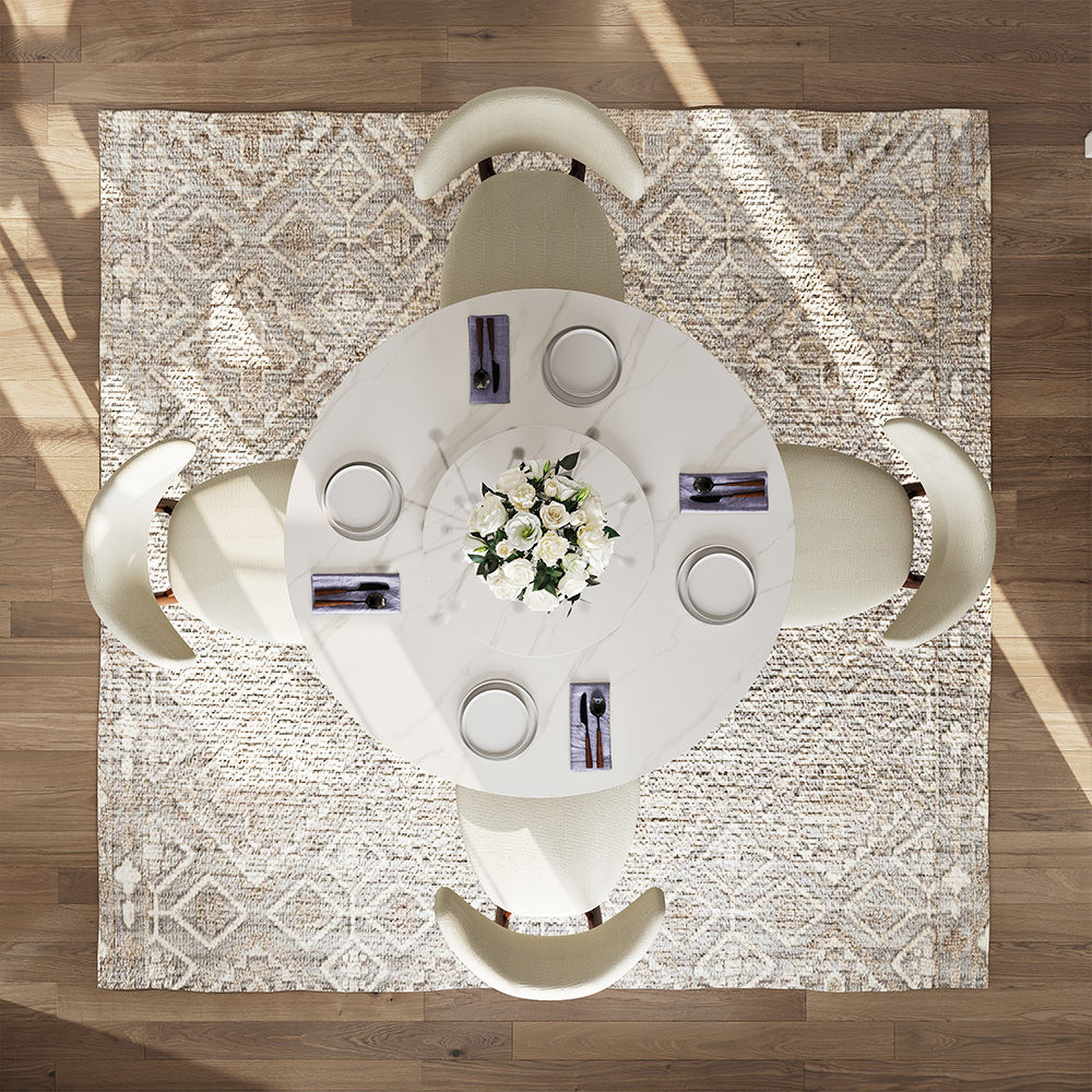 Partial Assembly Required White & Bronze Glossy Sintered Stone Dining Tables