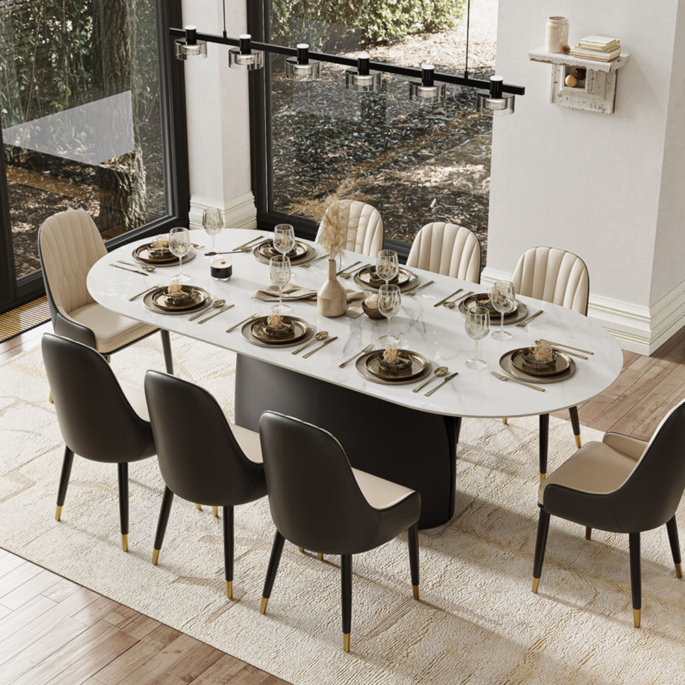 Metal White & Black Glossy Sintered Stone Dining Tables