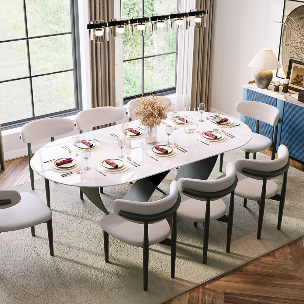 Carbon Steel White & Black Glossy Sintered Stone Dining Tables