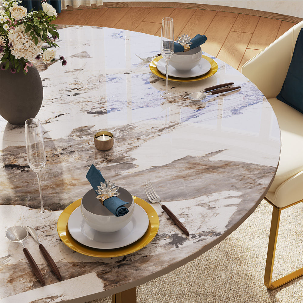 Stainless Steel Pandora & Gold Glossy Sintered Stone Dining Tables