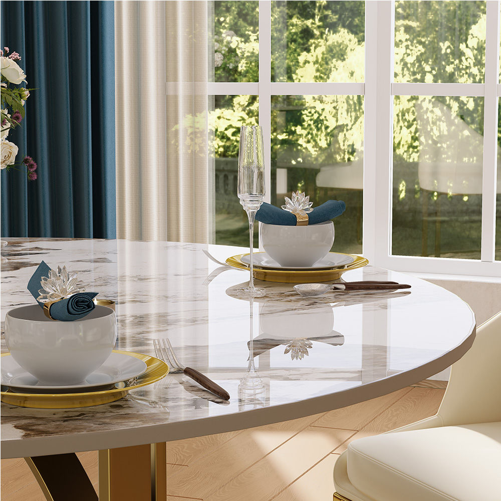 Round Pandora & Gold Glossy Sintered Stone Dining Tables