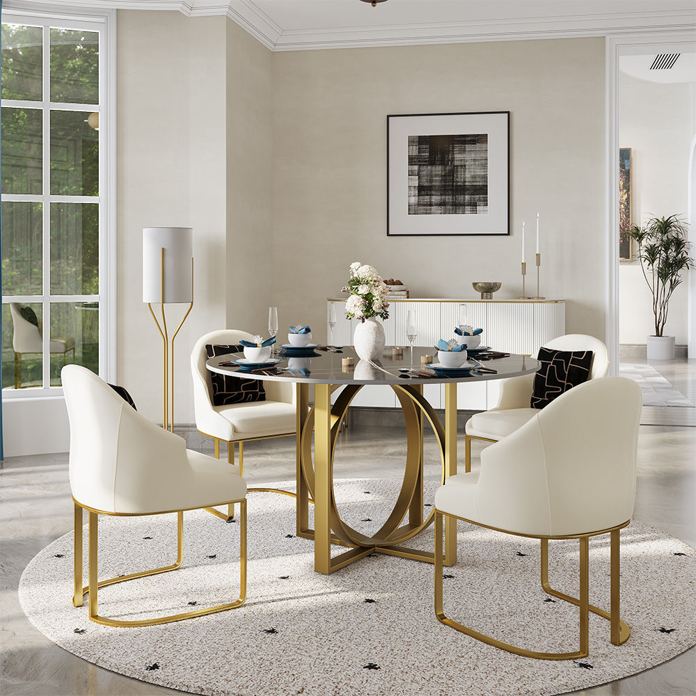 Sintered Stone Black & Gold Glossy Sintered Stone Dining Tables
