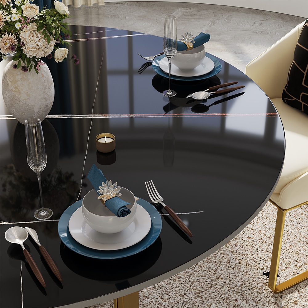 Stainless Steel Black & Gold Glossy Sintered Stone Dining Tables