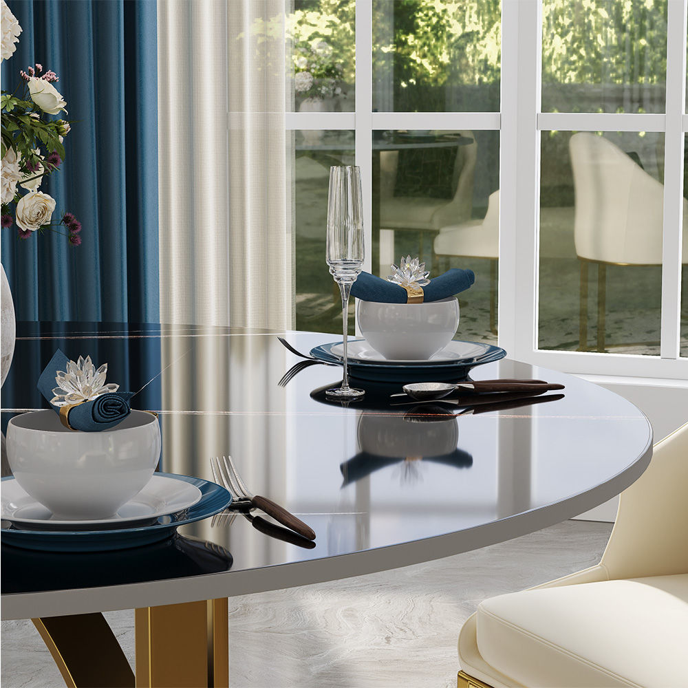 Stainless Steel Black & Gold Glossy Sintered Stone Dining Tables