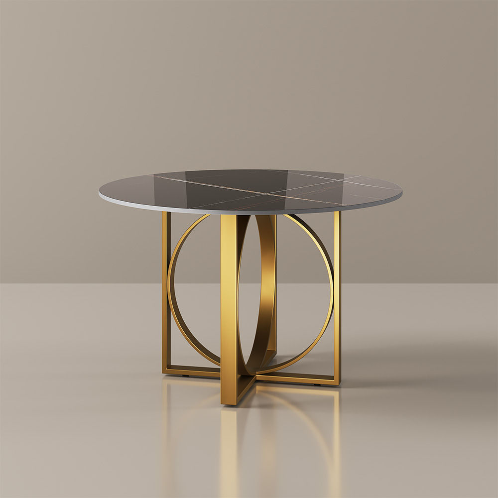 Sintered Stone Black & Gold Glossy Sintered Stone Dining Tables