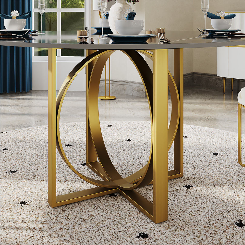 Sintered Stone Black & Gold Glossy Sintered Stone Dining Tables
