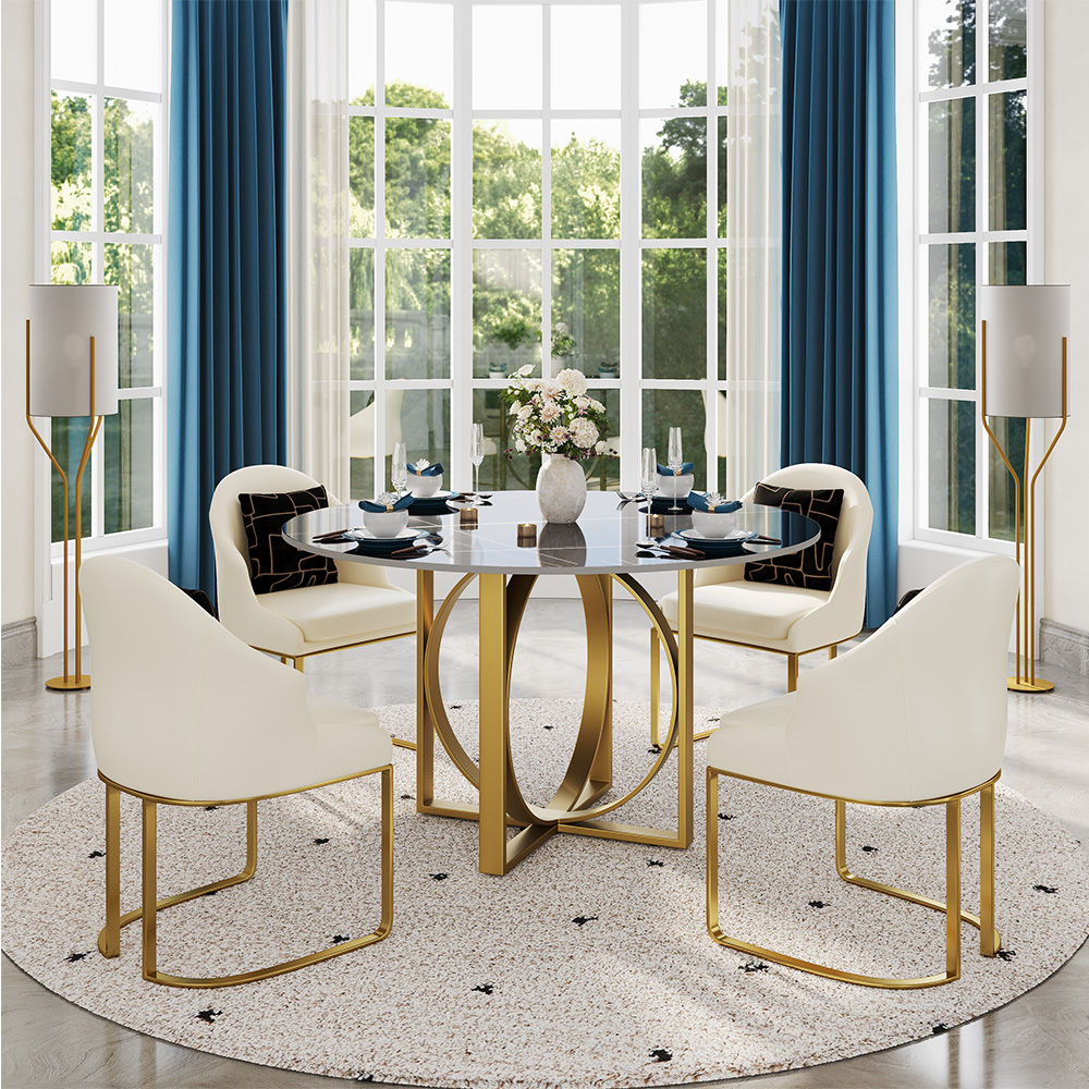 Sintered Stone Black & Gold Glossy Sintered Stone Dining Tables