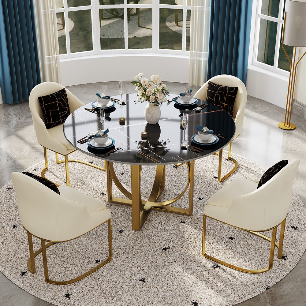 Sintered Stone Black & Gold Glossy Sintered Stone Dining Tables