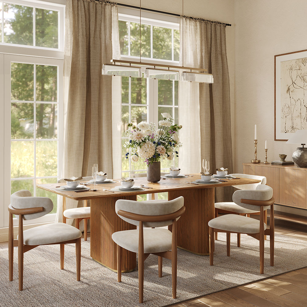 Double Pedestal Walnut Color MDF Dining Tables