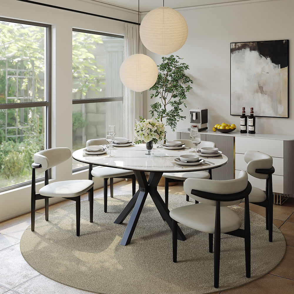Bedroom White & Bronze Glossy Sintered Stone Dining Tables
