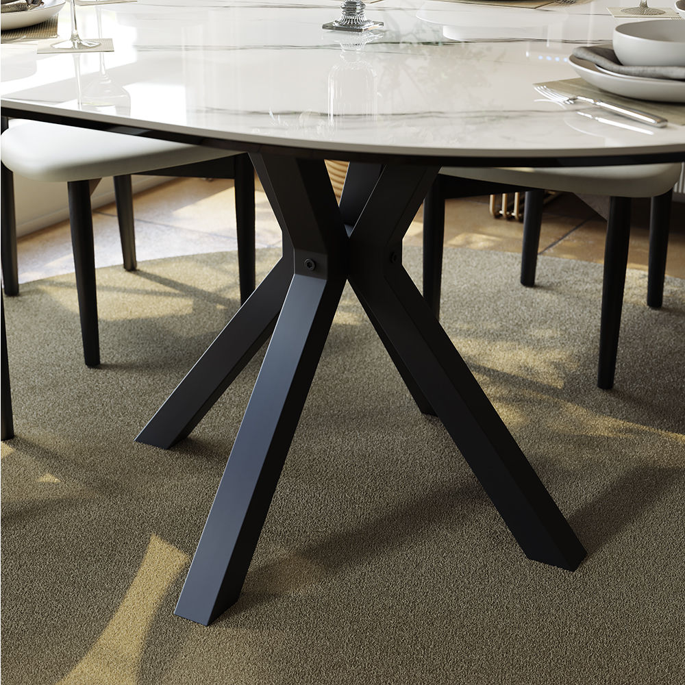 Cross Legs White & Bronze Glossy Sintered Stone Dining Tables
