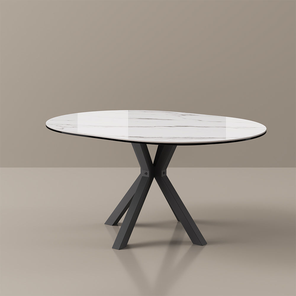 Bedroom White & Bronze Glossy Sintered Stone Dining Tables