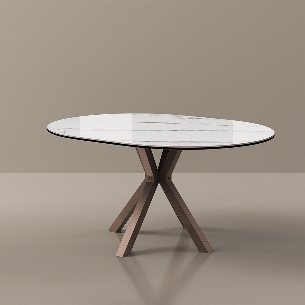Black White & Bronze Glossy Sintered Stone Dining Tables