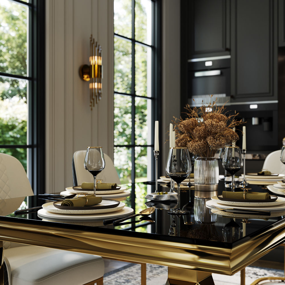 Partial Assembly Required Black & Gold Tempered Glass Dining Tables