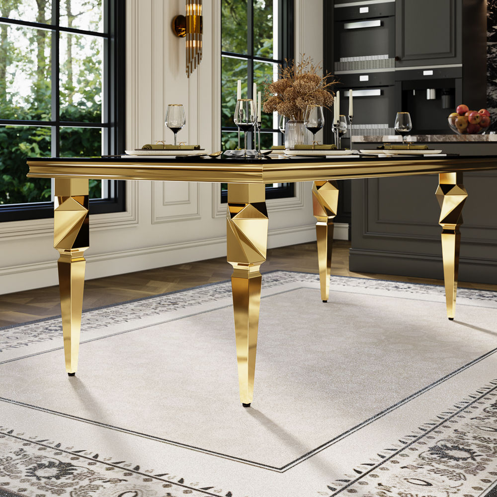 Tempered Glass Black & Gold Tempered Glass Dining Tables