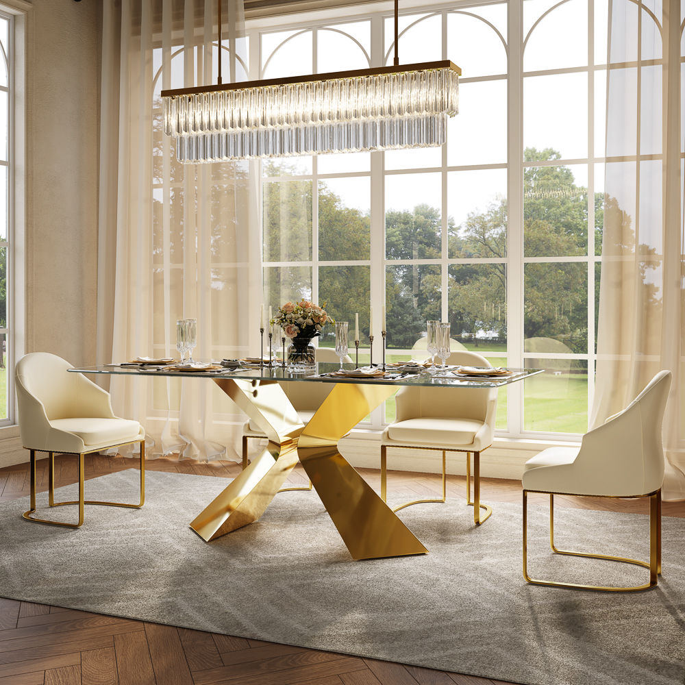 for 6 Golden&Transparent Color Tempered Glass Dining Tables