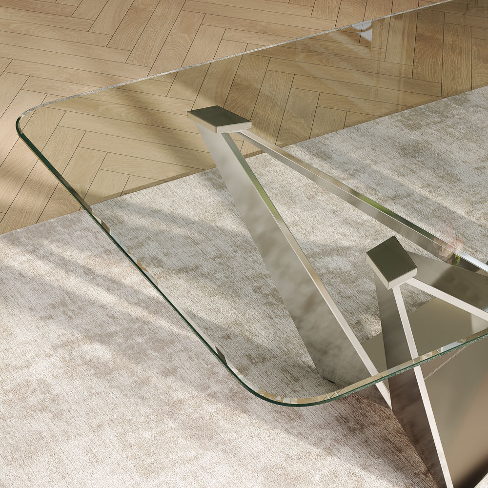 Partial Assembly Required Silver+Transparent Crystal Tempered Glass Dining Tables