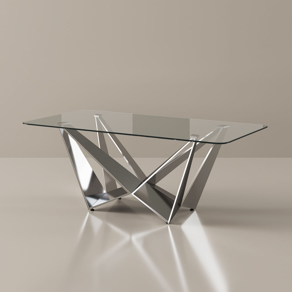 Partial Assembly Required Silver+Transparent Crystal Tempered Glass Dining Tables