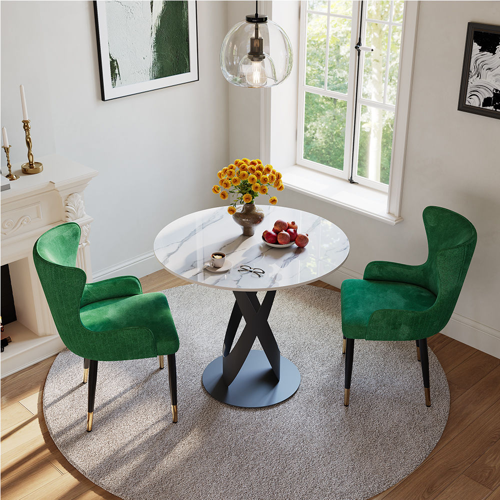 White White & Black Sintered Stone Dining Tables